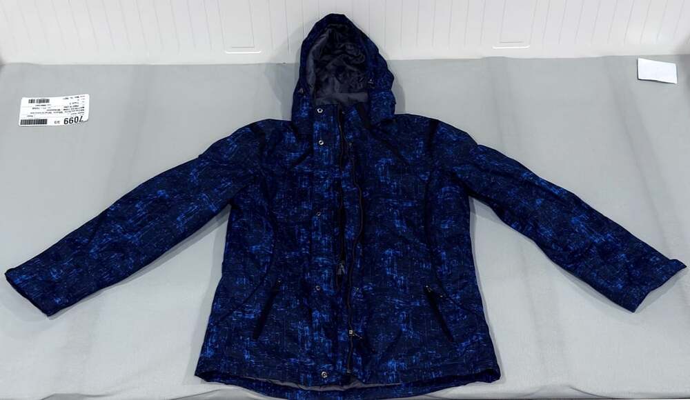 Below Zero by Rothschild Blue Printed Hooded Winter Jacket Size S
